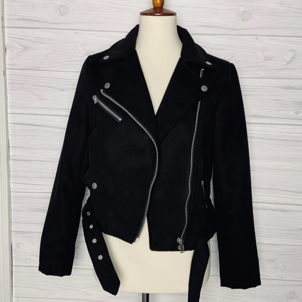 Faux Suede Motto Jacket
